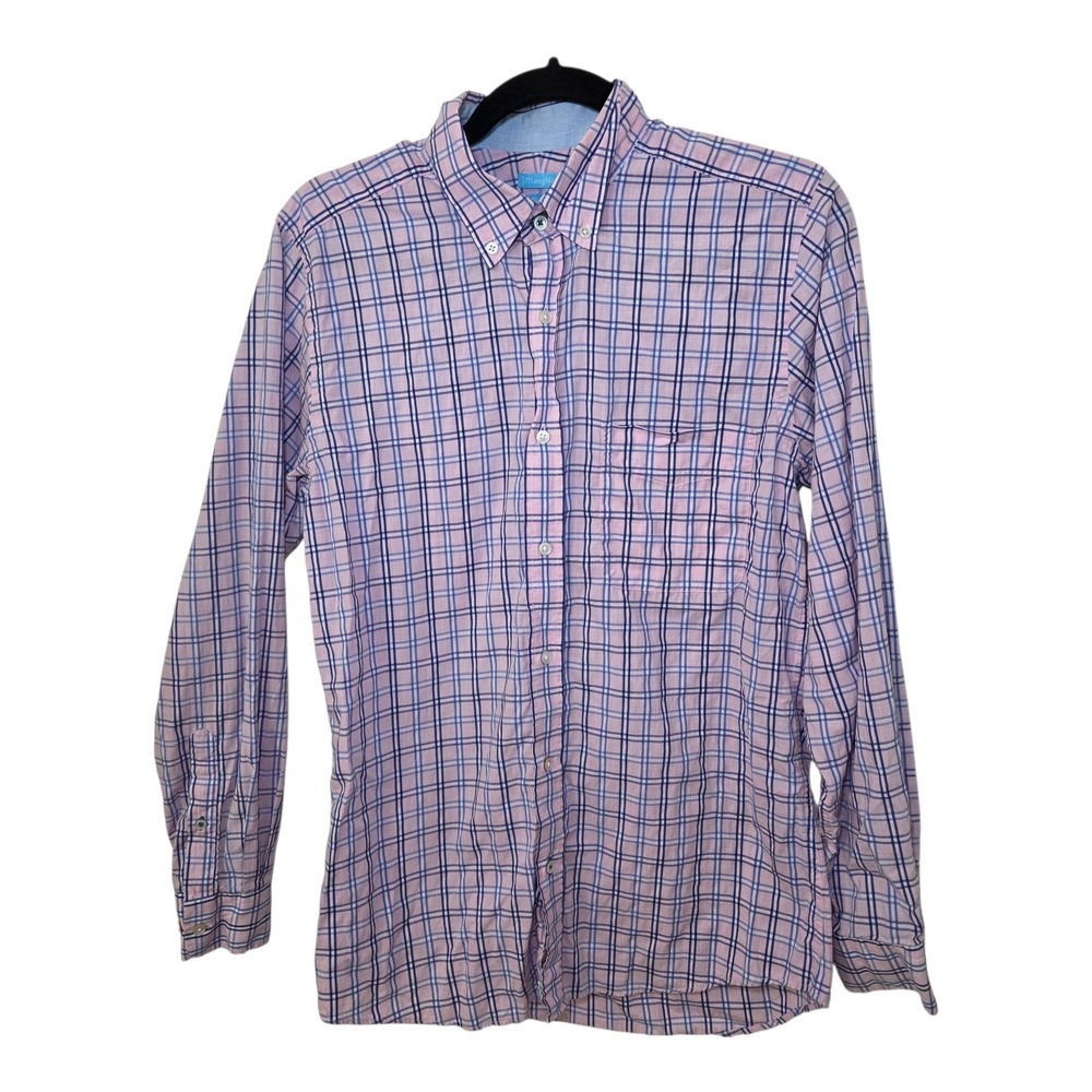 J. McLaughlin Men's Pink Blue Plaid Button Down Shirt Twin Fit Size Small